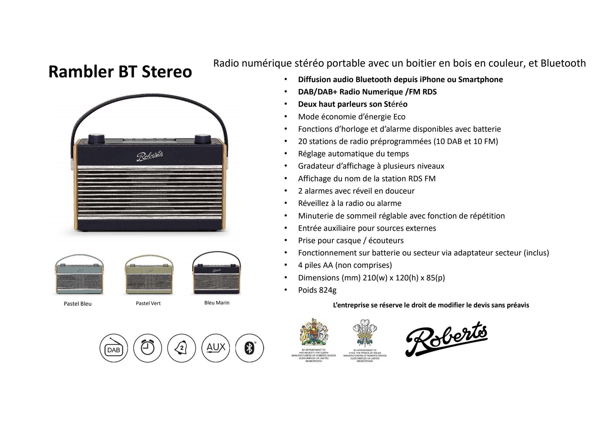 Roberts Rambler BT Stereo Bleu ciel - Poste radio FM/DAB/Bluetooth - La  boutique d'Eric